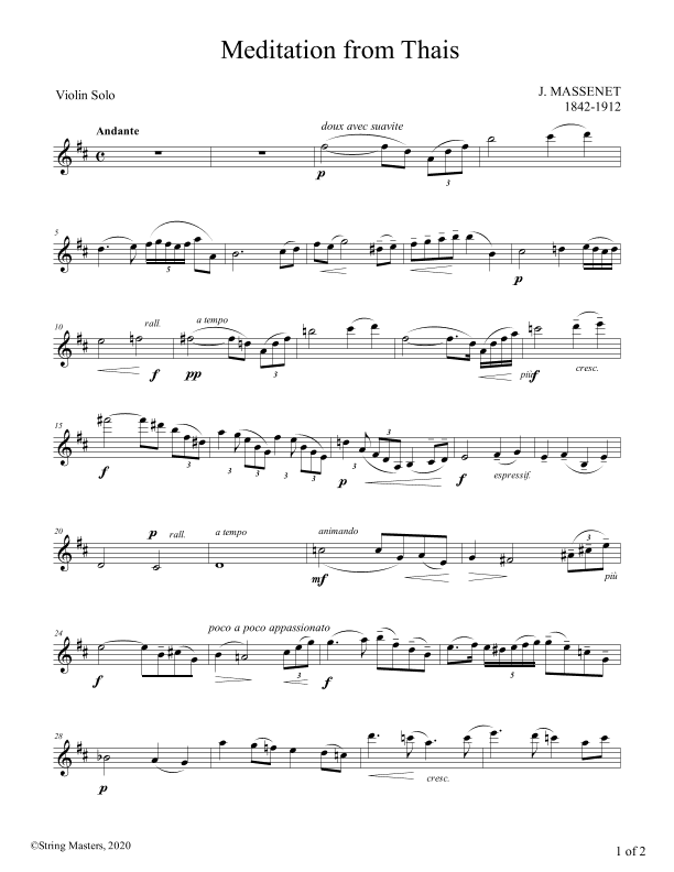 Massenet, Meditation from Thais for Violin and Piano, Violin solo (arr. String Masters)