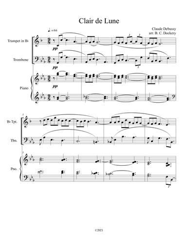 Clair de Lune (Trumpet and Trombone Duet) with piano accompaniment (arr. B. C. Dockery)
