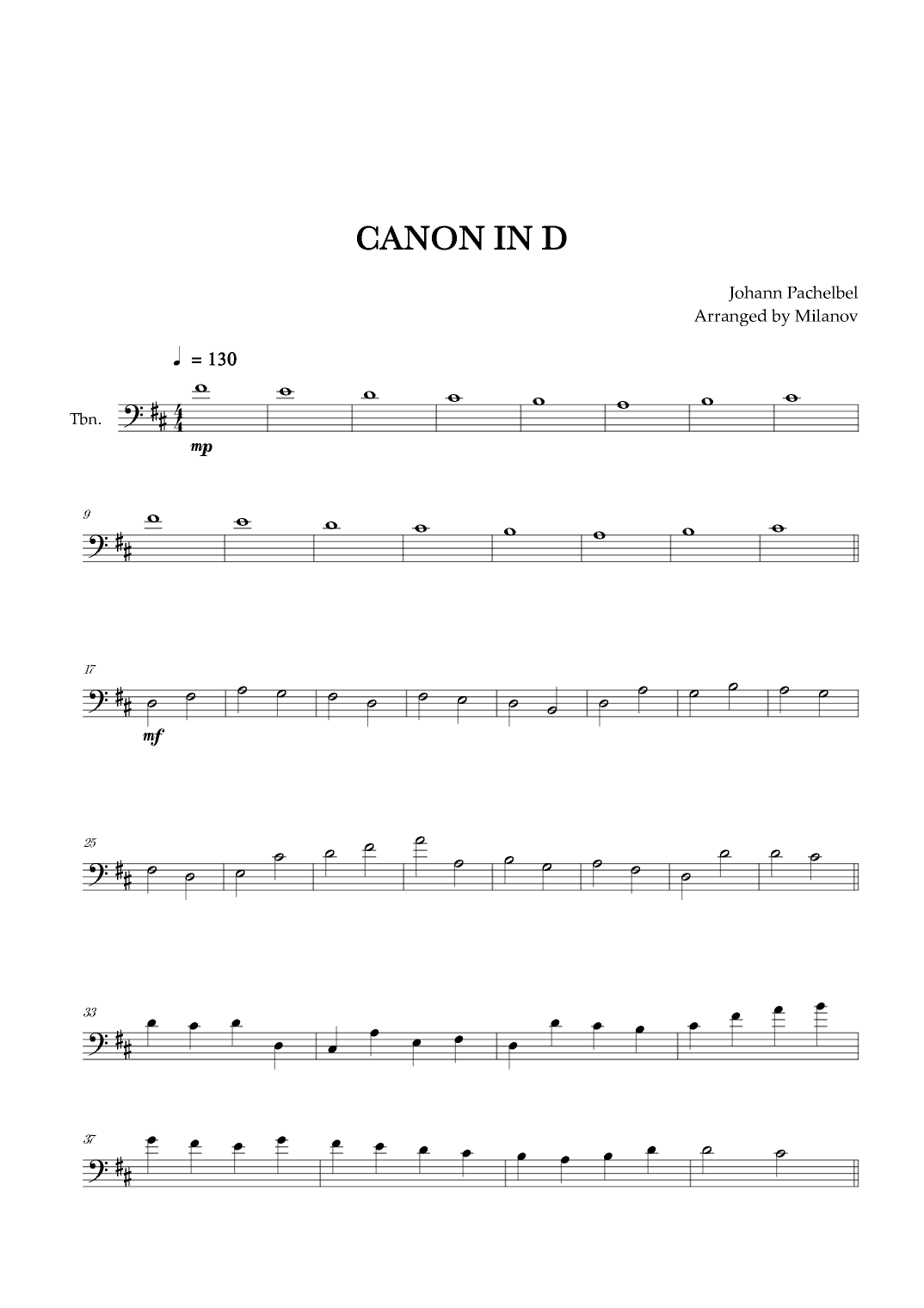 Canon in D | Pachelbel | Trombone (arr. Milanov)