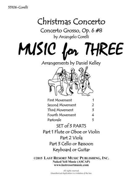 Christmas Concerto (Concerto Grosso Op. 6 #8) for Piano Quartet (Violin, Viola, Cello, Piano) Set of (arr. Daniel Kelley)