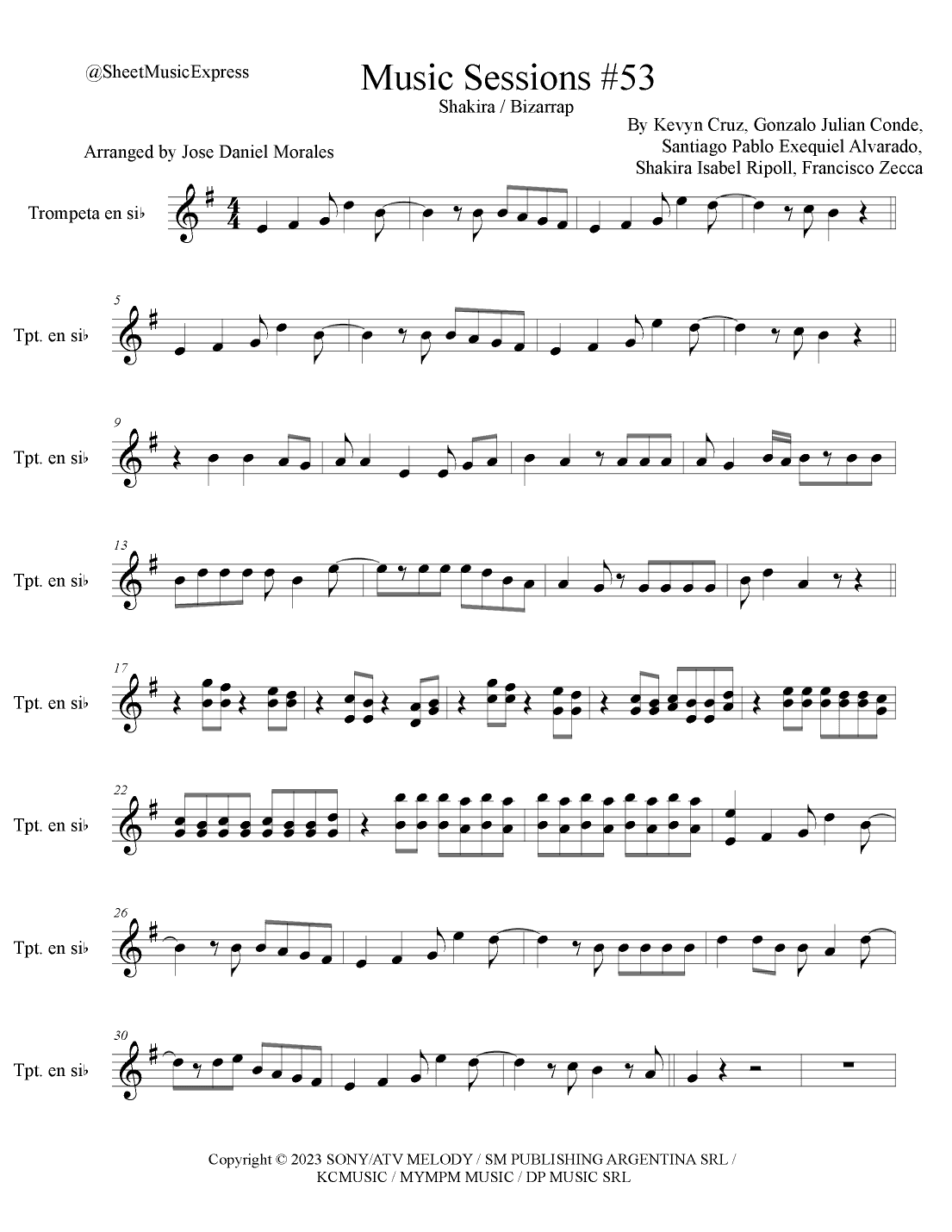 Shakira: Bzrp Music Sessions Vol. 53 (arr. Sheet Music Express)