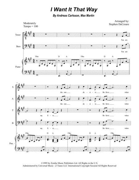 I Want It That Way (arr. Stephen DeCesare)