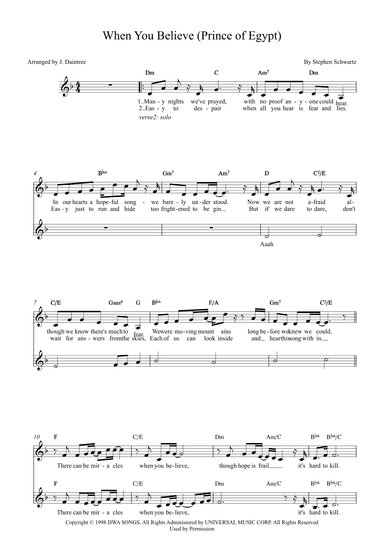 When You Believe (arr. J. Daintree)