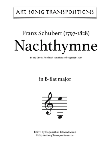 SCHUBERT: Nachthymne, D. 687 (transposed to B-flat major) (arr. ArtSongTranspositions.com)