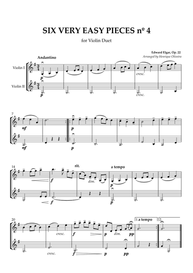 Six Very Easy Pieces nº 4 (Andantino) - Violin Duet (arr. Henrique Oliveira)