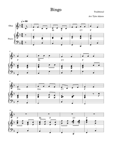 Bingo (Oboe and Piano) (arr. Tyler Adams)