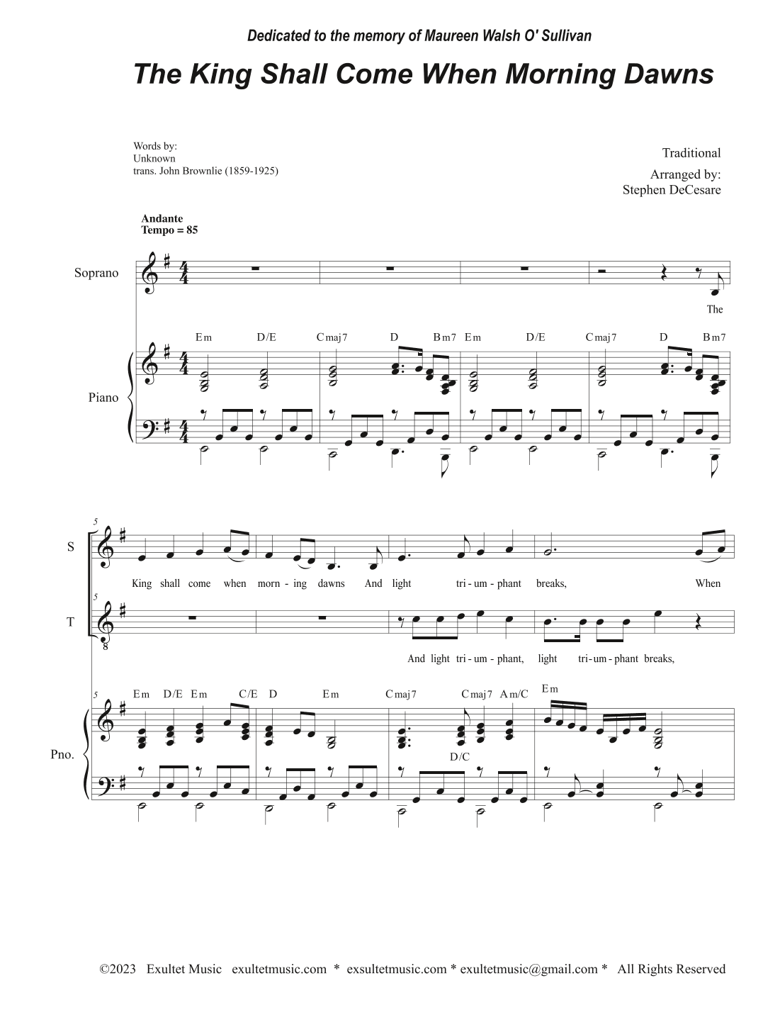 The King Shall Come When Morning Dawns (2-part choir - (Soprano and Tenor) (arr. Stephen DeCesare)