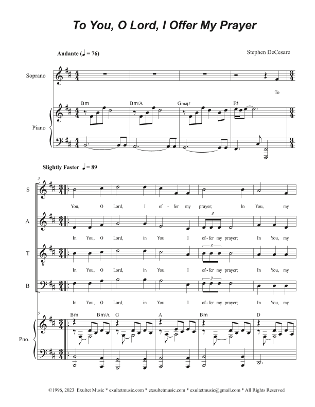 To You, O Lord, I Offer My Prayer (Vocal Quartet - (SATB)