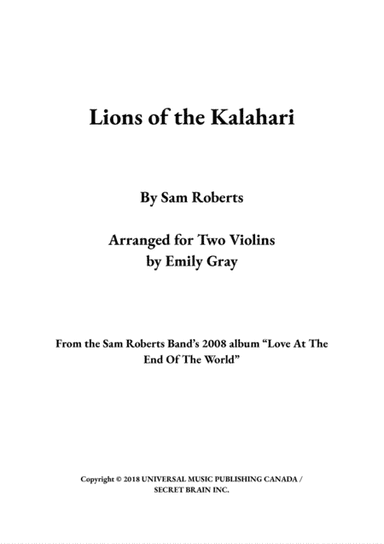 Lions Of The Kalahari (arr. Emily Gray)