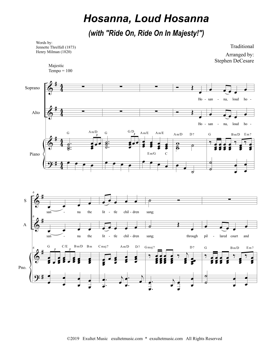 Hosanna, Loud Hosanna (with "Ride On, Ride On In Majesty!") (Duet for Soprano and Alto Solo - Piano) (arr. Stephen DeCesare)
