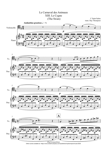Saint-Saëns: Le Carnaval des Animaux  XIII. Le Cygne (The Swan) - cello/piano (arr. Ray Thompson)