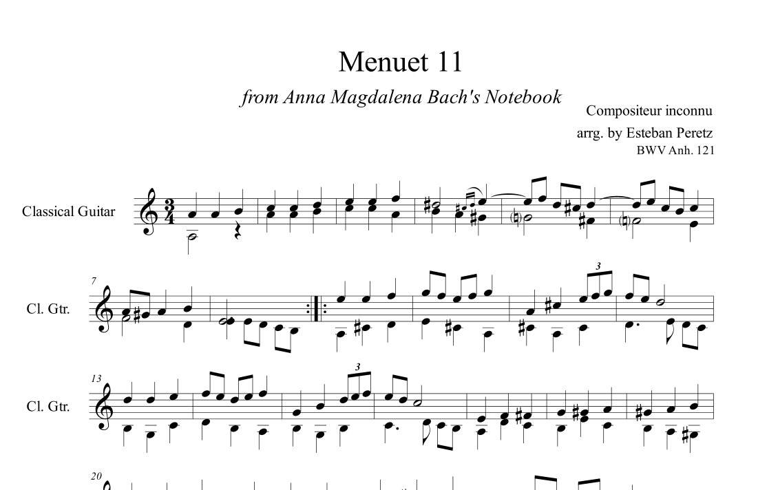 Menuet 11 from Anna Magdalena Bach's Notebook for Classical Guitar (arr. Esteban Peretz)