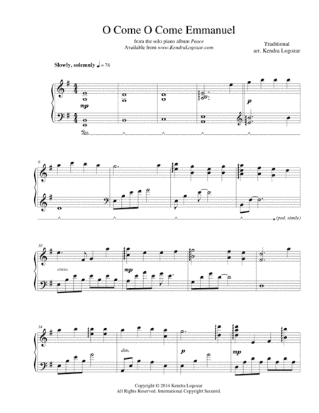 O Come O Come Emmanuel - Modern Christmas/Holiday Arrangement (arr. Kendra Logozar)