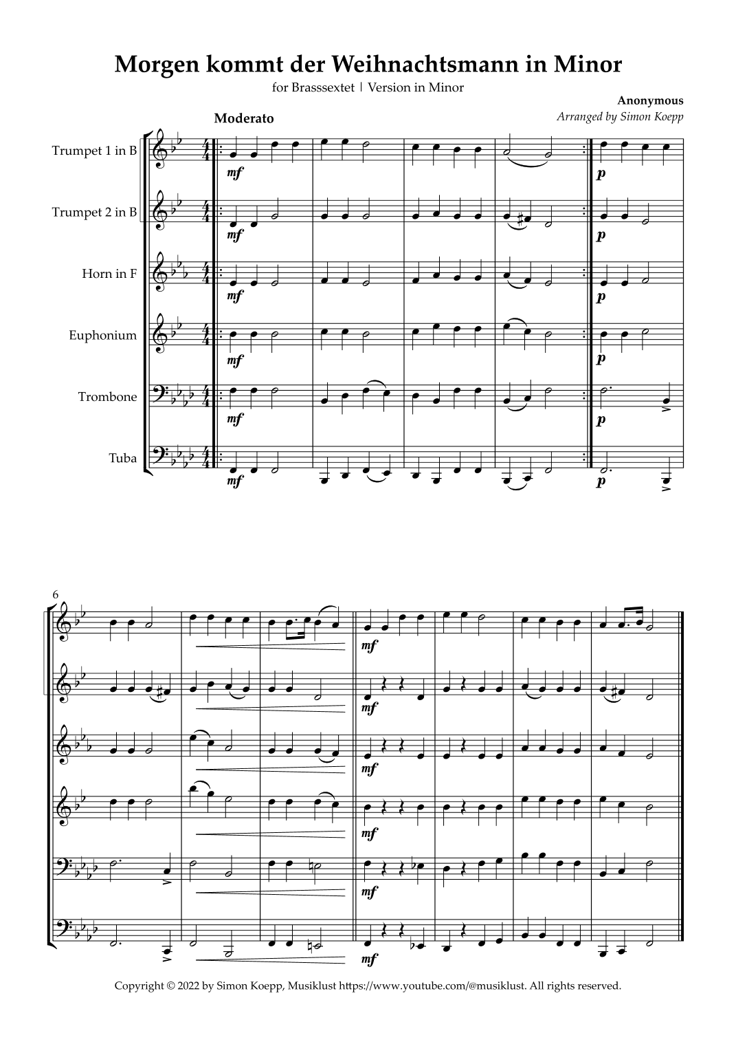 Tomorrow Santa Claus is Coming IN MINOR (Morgen kommt der Weihnachtsmann - German Christmas Song) (arr. Simon Koepp)