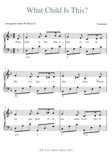What Child is This? in Fm (arr. Andres M. Bascar, Jr.)