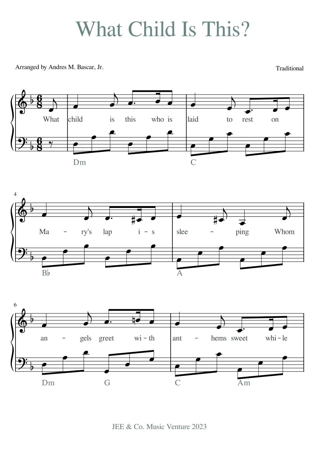 What Child is This? in Fm (arr. Andres M. Bascar, Jr.)
