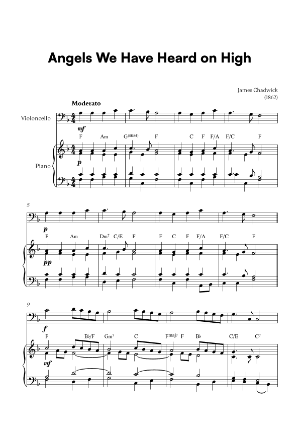 Angels we have heard on high (for Cello and Piano) (arr. Cadenza Editions)