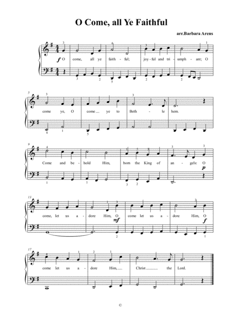 Oh Come, All Ye Faithful Easy Piano with lyrics (arr. Barbara Arens)