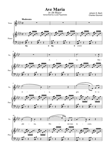 Ave Maria (Bach-Gounod) in Ab Major for Piano and Voice (arr. Lucas Figueiredo)