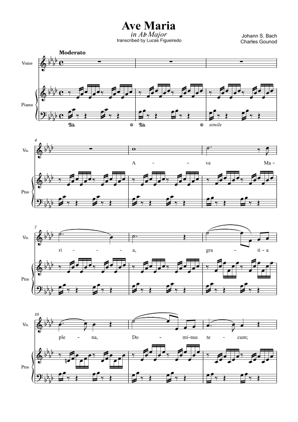 Ave Maria (Bach-Gounod) in Ab Major for Piano and Voice (arr. Lucas Figueiredo)