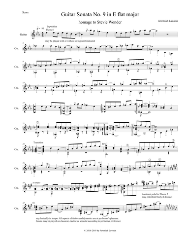 Guitar Sonata No. 9 in E flat major (homage to Stevie Wonder)
