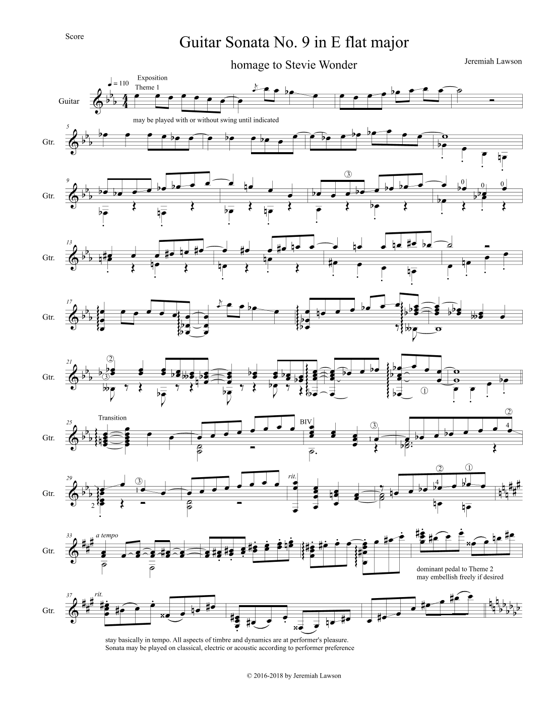 Guitar Sonata No. 9 in E flat major (homage to Stevie Wonder)