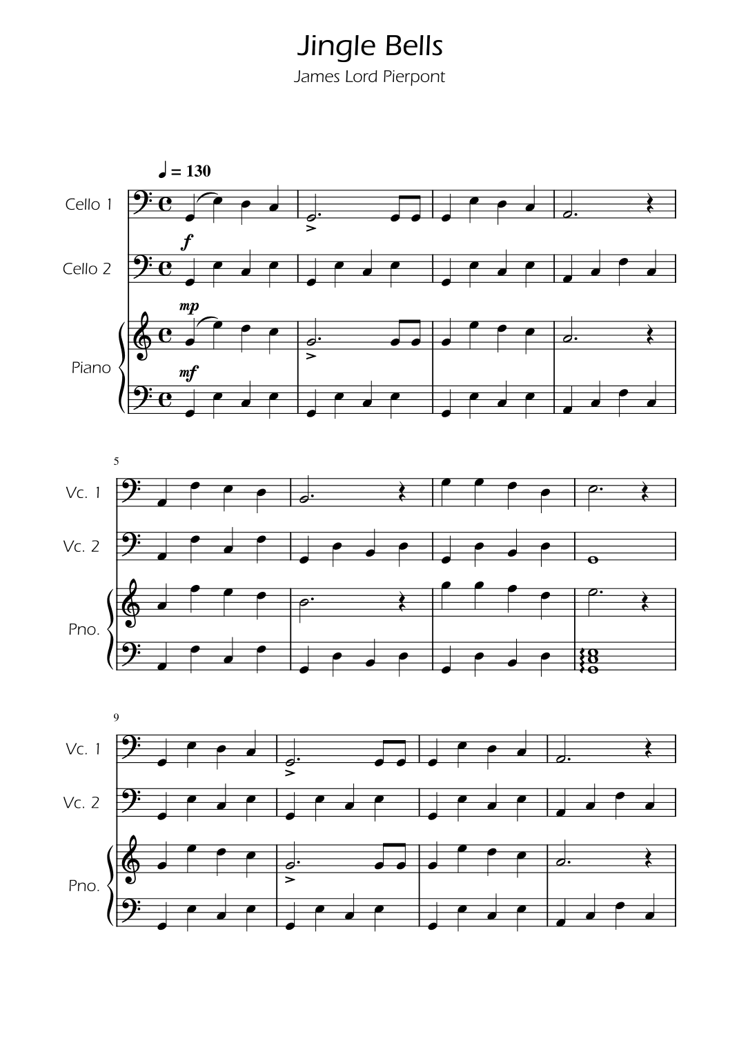 Jingle Bells - Cello Duet w/ Piano (arr. Ygor Nunes)