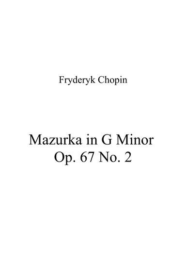Mazurka in G Minor Op. 67 No. 2 (arr. Patrizia Luraschi)