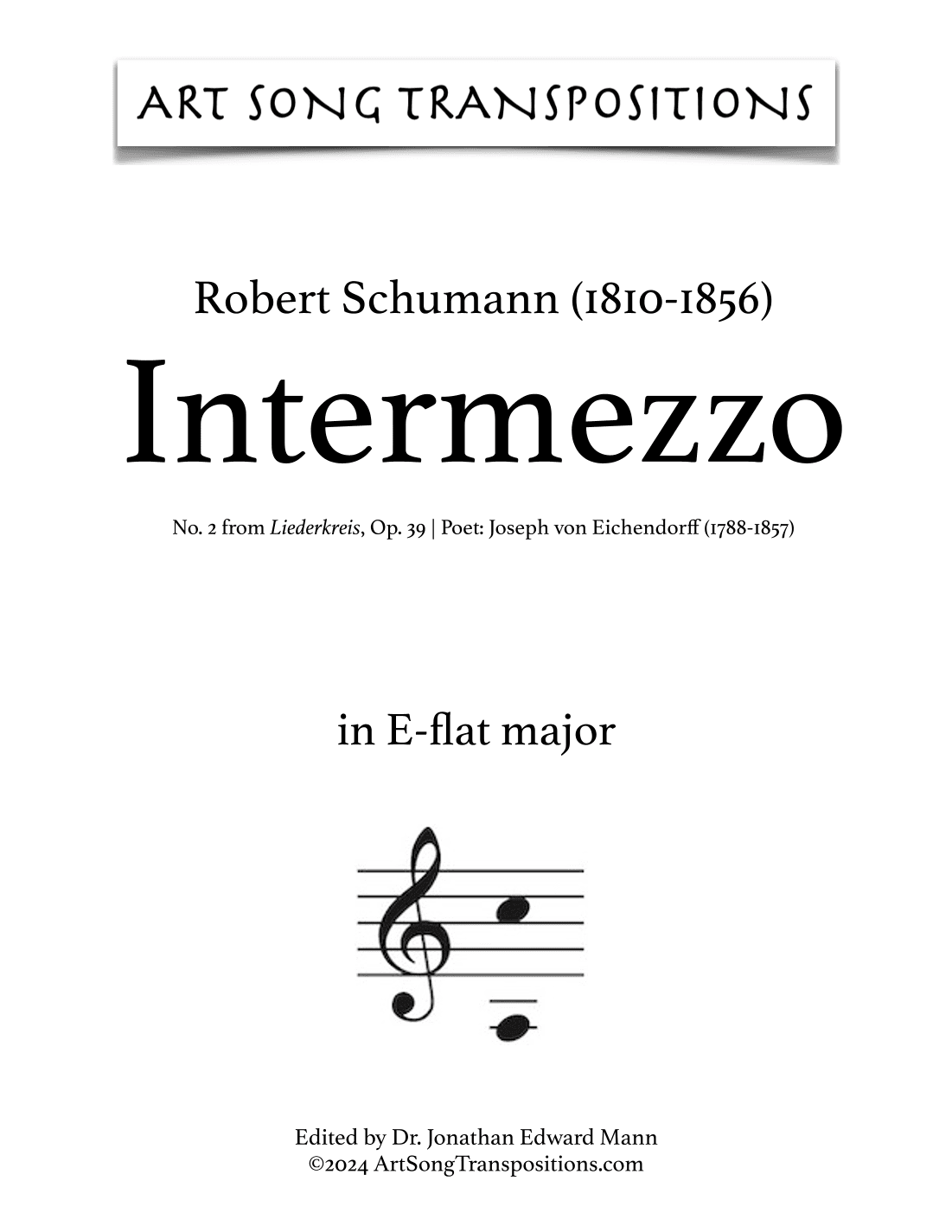 SCHUMANN: Intermezzo, Op. 39 no. 2 (transposed to E-flat major) (arr. ArtSongTranspositions.com)