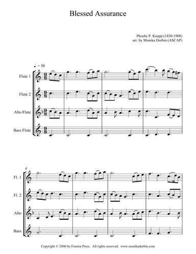 Blessed Assurance - Flute Quartet (2 C Flutes, Alto, Bass) (arr. Monika Durbin)