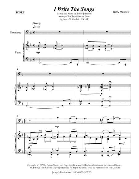 I Write The Songs (arr. James M. Guthrie, ASCAP)
