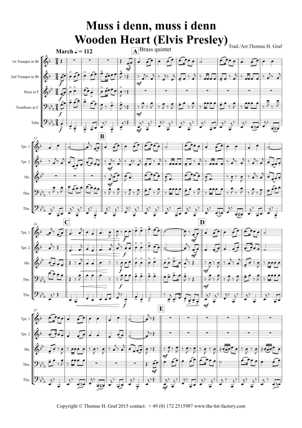 Muss i denn, muss i denn, zum Städele hinaus - Wooden Heart (Elvis Presley) - Brass Quintet (arr. Thomas Graf)