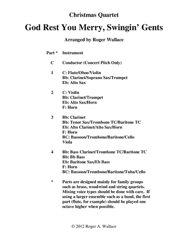 God Rest You Merry, Gentlemen (Saxophone Quartet) (arr. Roger Wallace)