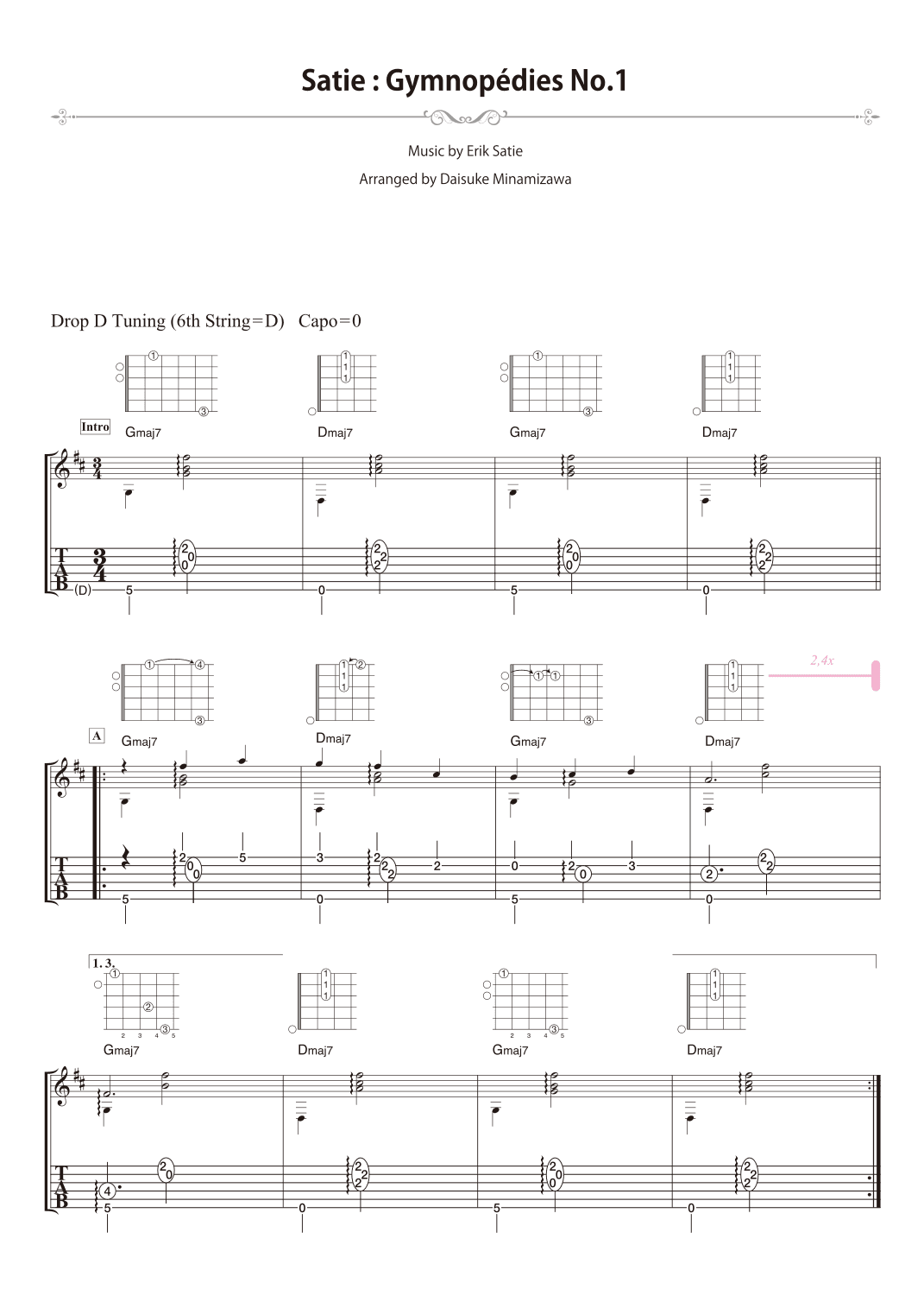 Satie : Gymnopédies No.1 [for solo acoustic guitar] (arr. Daisuke Minamizawa)