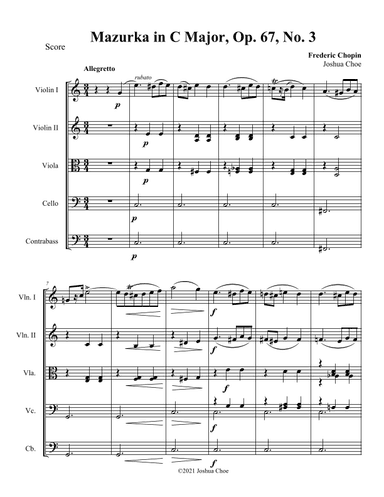 Mazurka in C Major, Op. 67, No. 3 (arr. Joshua Choe)