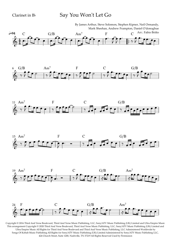 Say You Won't Let Go (arr. Fabio Britto)