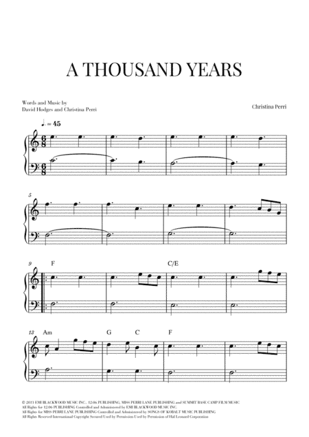 A Thousand Years (arr. Cadenza Editions)