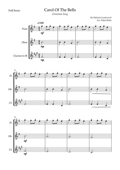 Carol Of The Bells (Christmas Song) for Woodwind Trio (arr. Fabio Britto)
