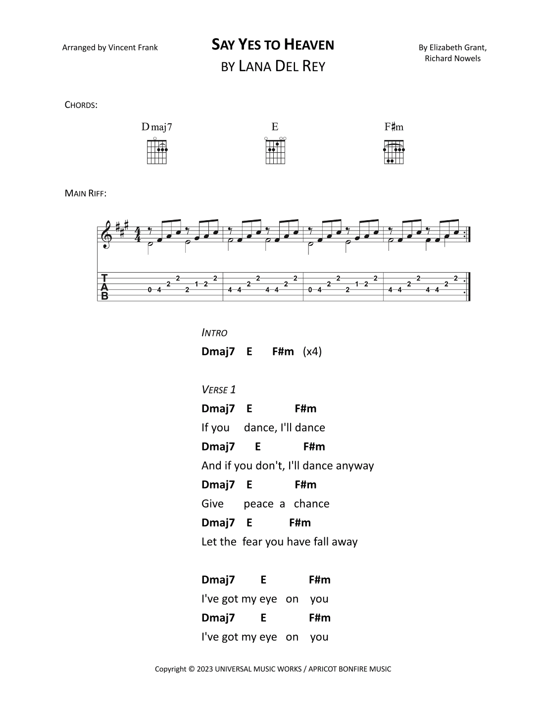 Say Yes To Heaven (arr. Vincent Frank)
