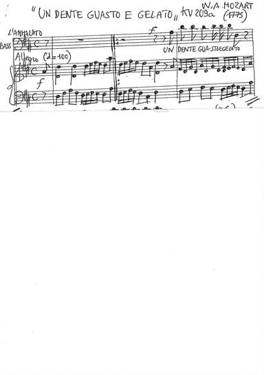W. A. MOZART Un dente guasto e gelato KV 209a Bass or baritone voice and piano (reduction and fragme (arr. Helios D'Andrea)