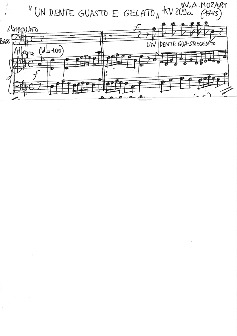 W. A. MOZART Un dente guasto e gelato KV 209a Bass or baritone voice and piano (reduction and fragme (arr. Helios D'Andrea)