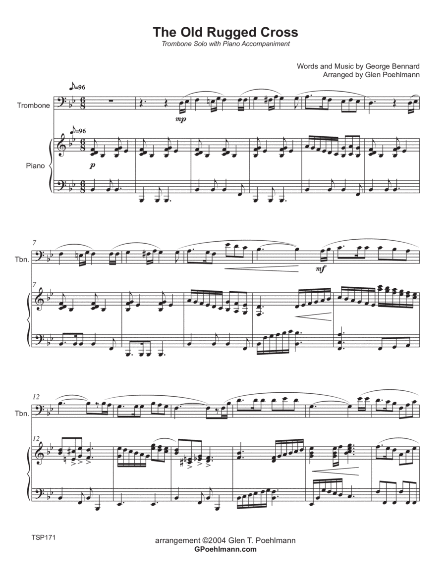 THE OLD RUGGED CROSS - TROMBONE SOLO with Piano Accompaniment (arr. Glen Poehlmann)
