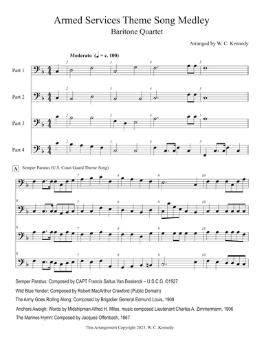 U.S. Armed Forces Theme Song Medley (Baritone or Trombone quartet) (arr. W. C. Kennedy)
