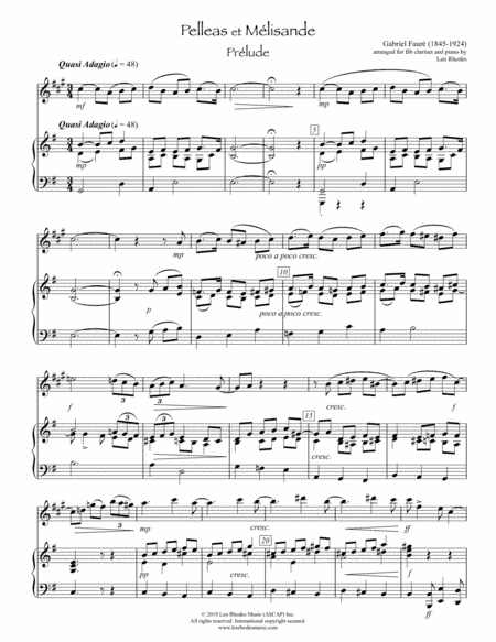 Fauré - Pelleas et Mélisande, Prélude - for Clarinet and Piano (arr. Len Rhodes)