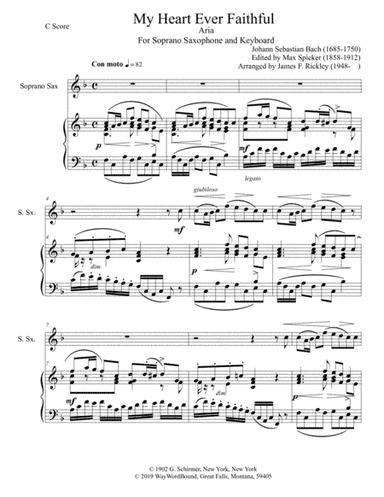 My Heart Ever Faithful, Aria from Cantata 68, for Soprano Saxophone and Keyboard (arr. Max Spicker, James F. Rickley)