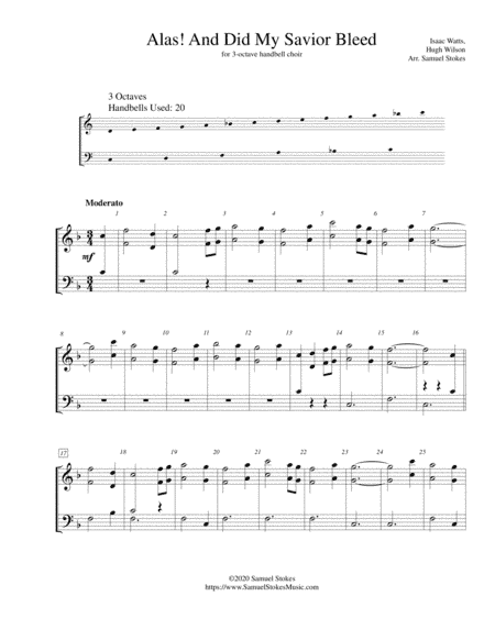 Alas! And Did My Savior Bleed (Hugh Wilson setting) - for 3-octave handbell choir (arr. Samuel Stokes)