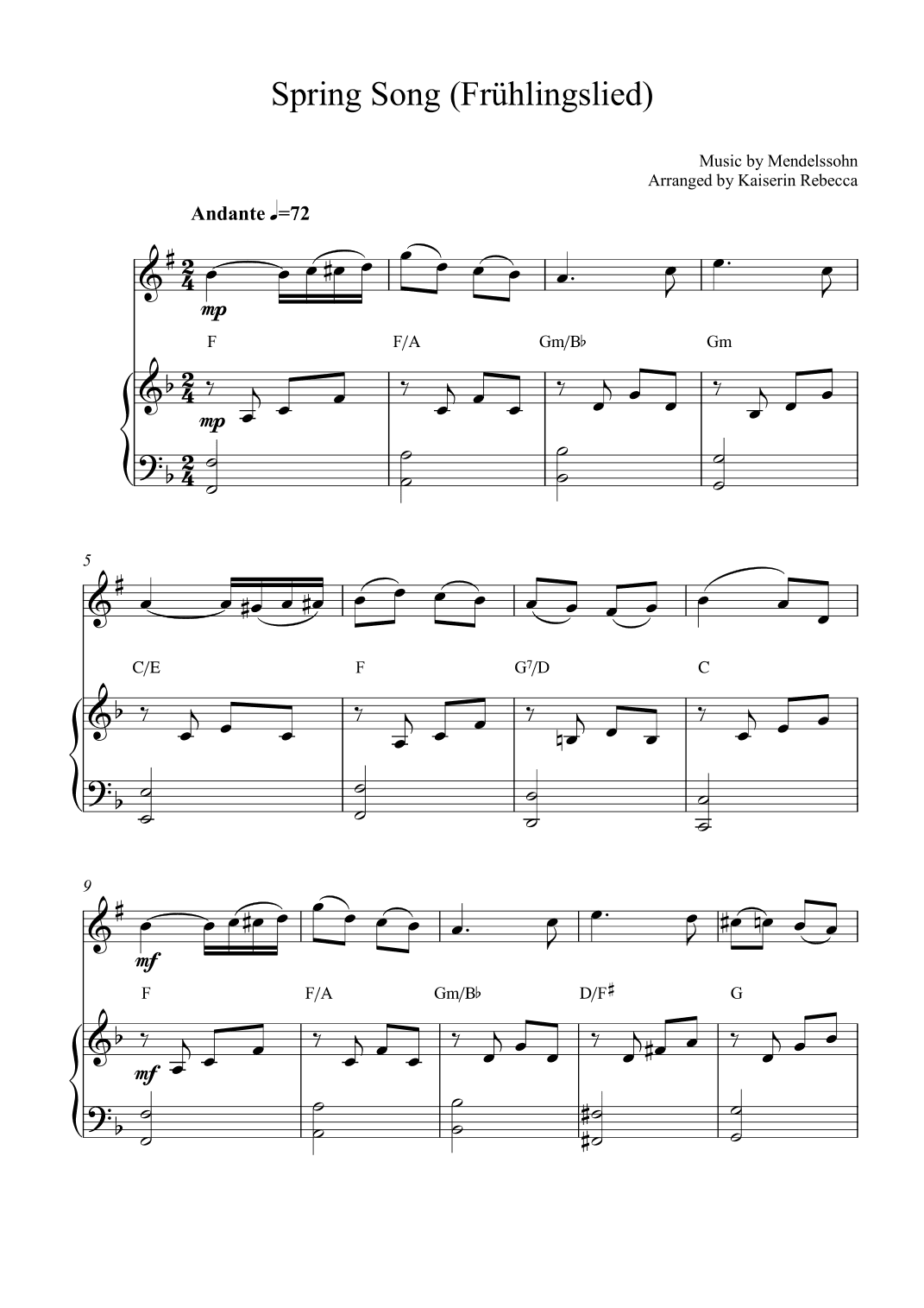 Spring Song (Frühlingslied, Op.62 no.6) (arr. Kaiserin Rebecca)