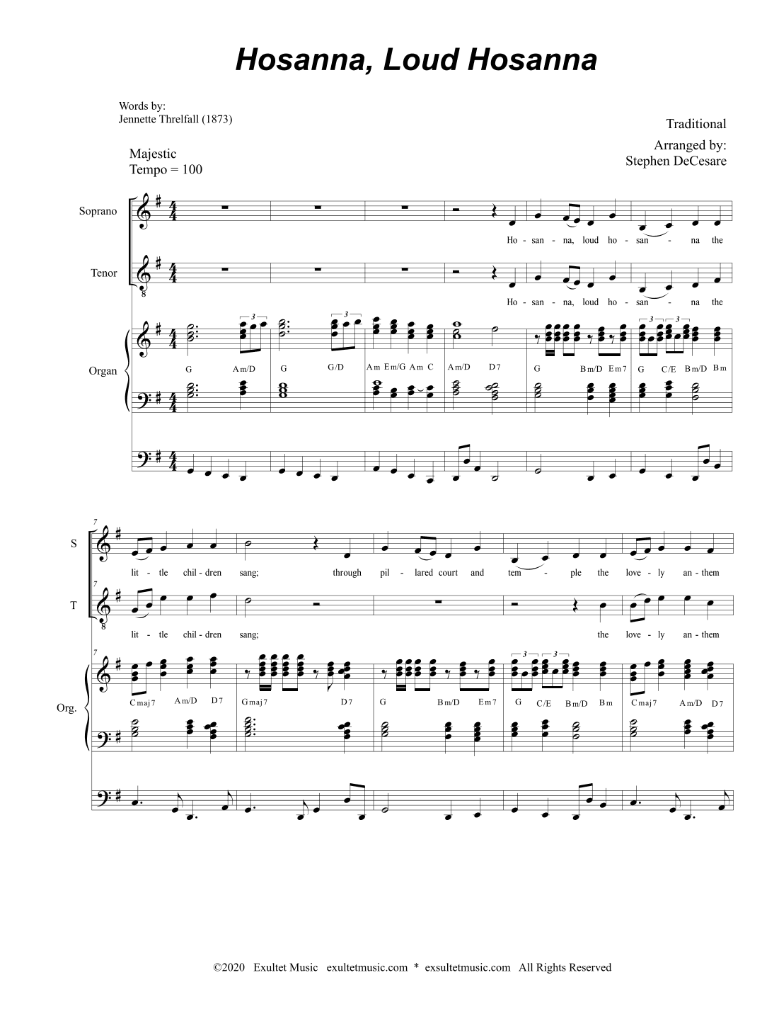 Hosanna, Loud Hosanna (2-part choir (Soprano and Tenor) - Organ accompaniment) (arr. Stephen DeCesare)