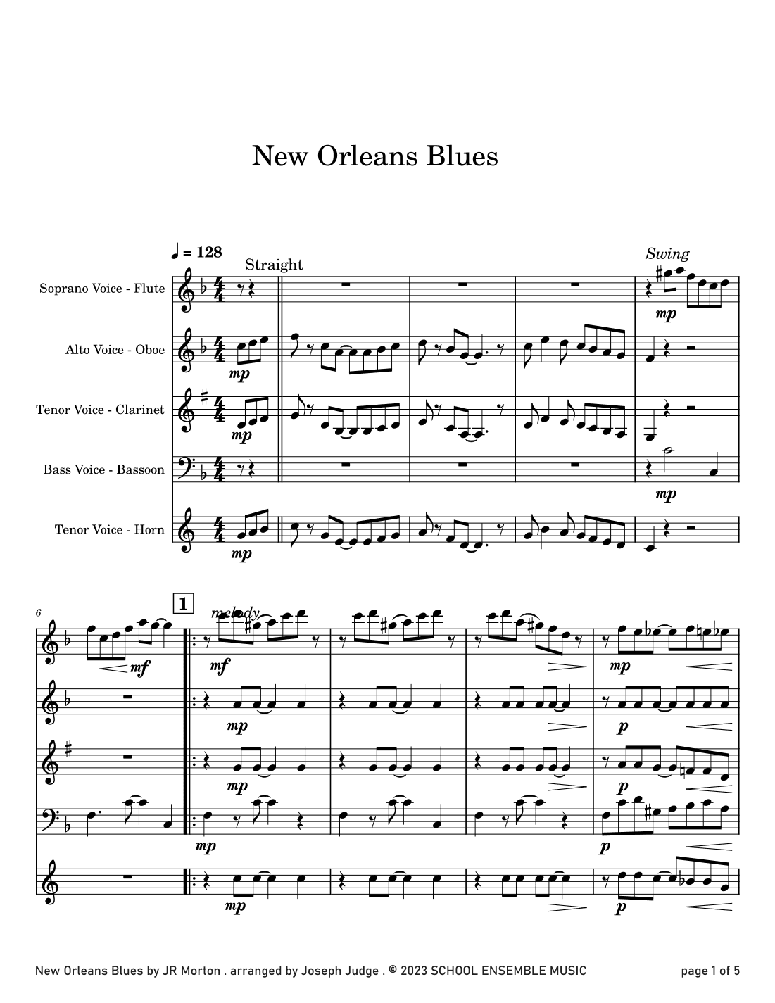 New Orleans Blues by JR Morton for Woodwind Quartet in Schools (arr. Joseph Judge)