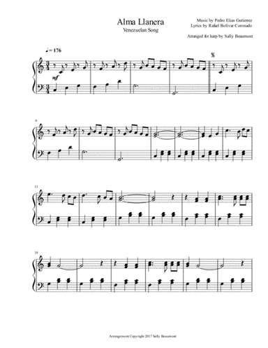 Alma Llanera - Venezuelan Tune - Solo Harp (arr. Sally Beaumont)